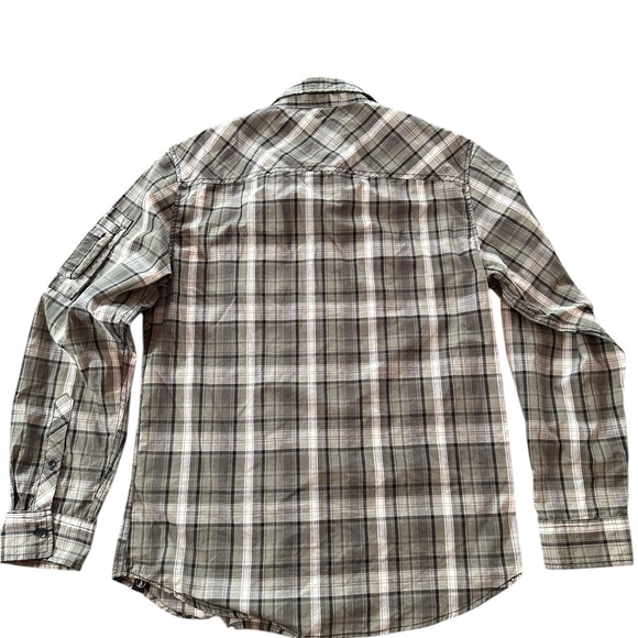Surplus Men's Medium Casual Plaid Button Down Shirt - Olive and Tan - Picture 4 of 6